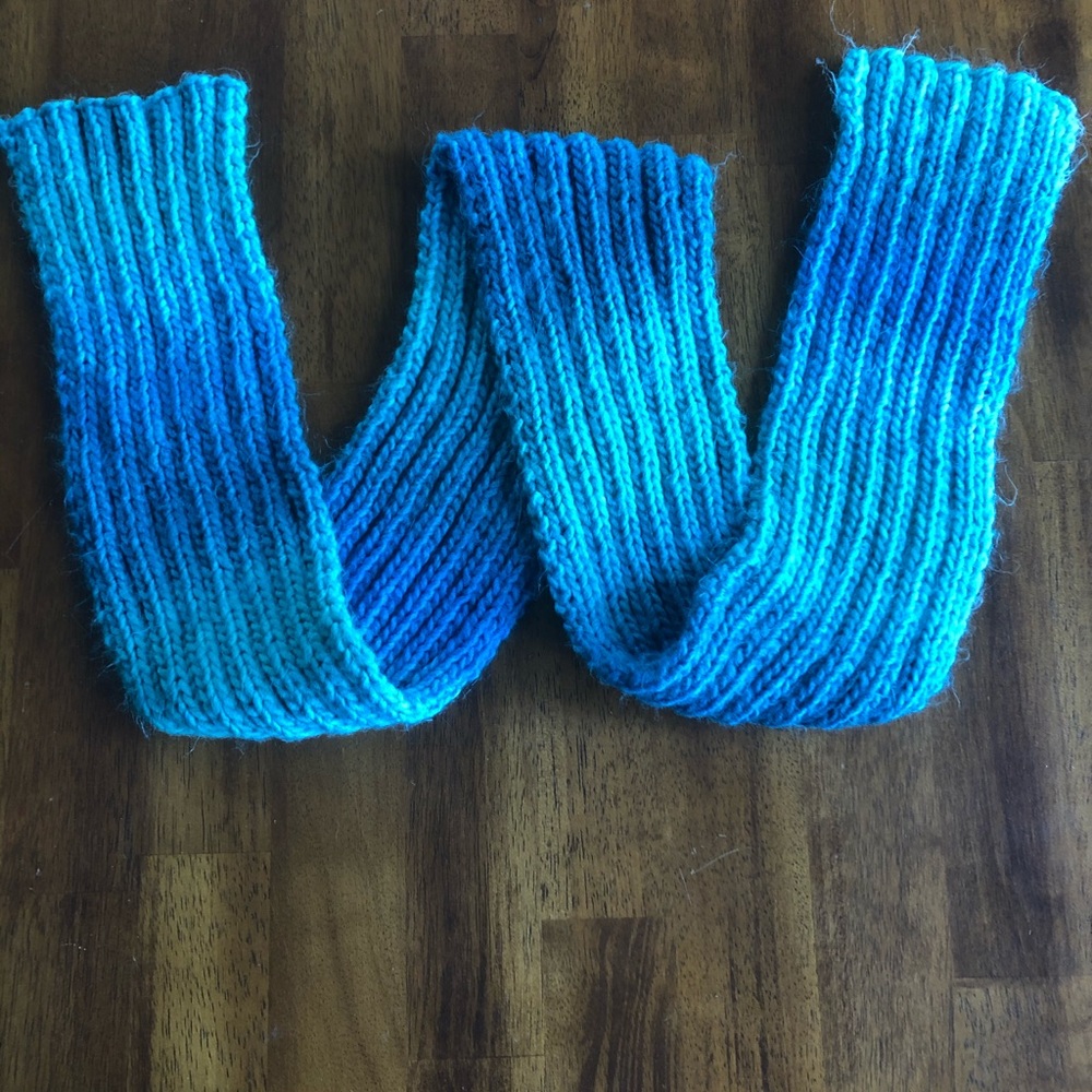 Hand Knit Rib Scarf in Shades of Blue